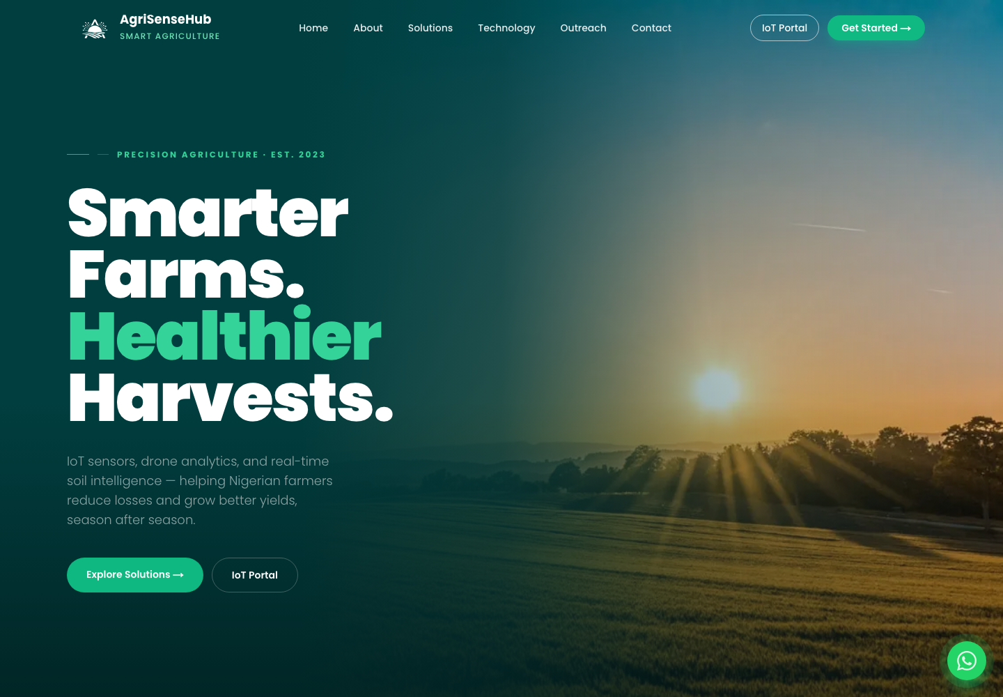 Screenshot of the AgriSenseHub precision agriculture website
